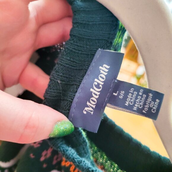 "You've Been Ghosted" Fair Isle Sweater Green Modcloth Size L Halloween - Picture 5 of 6